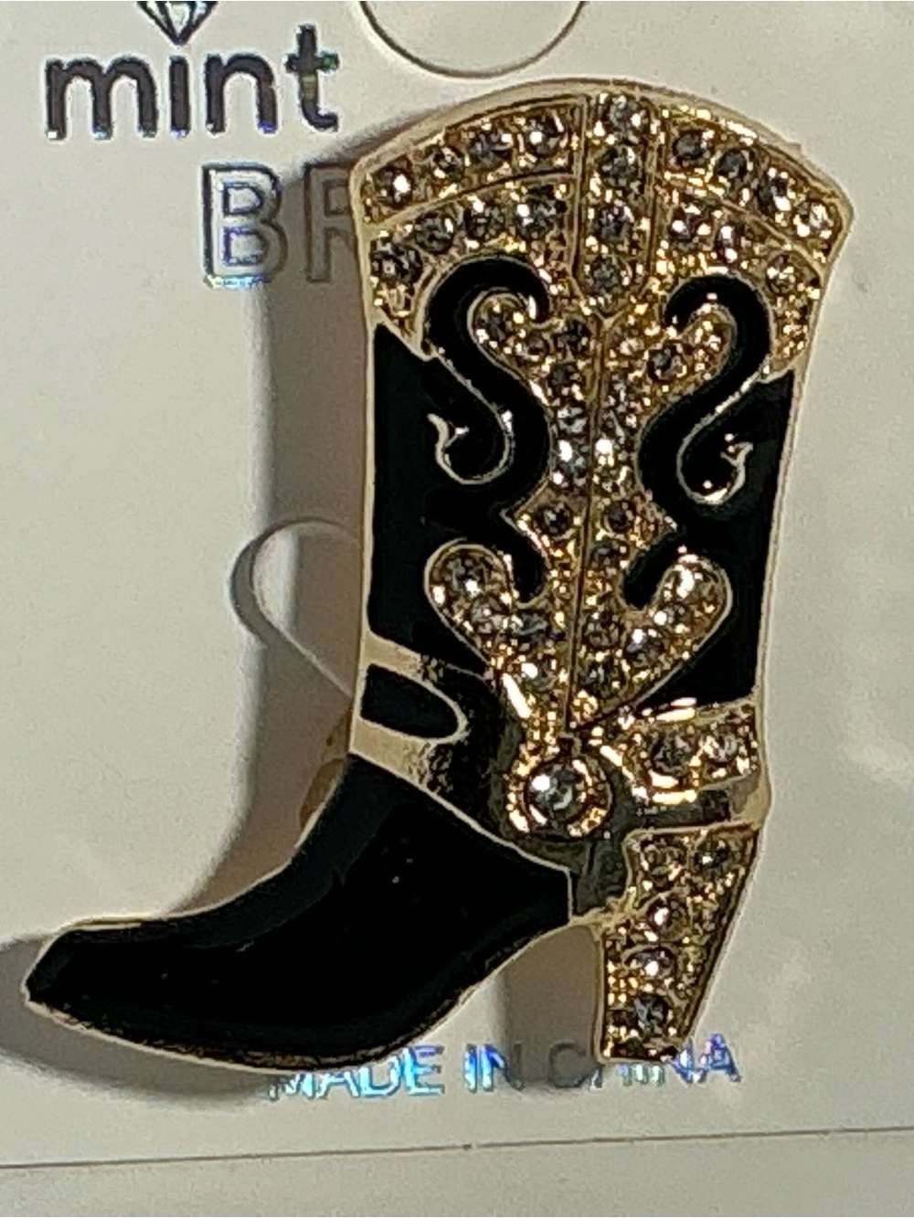 Mint Black and Gold Jeweled Heeled Boot Pin